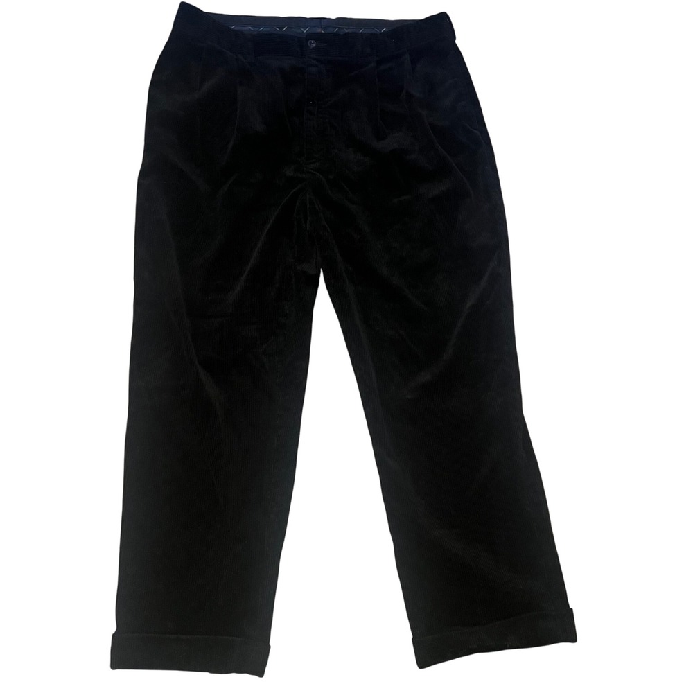 VTG Polo Ralph Lauren Black Corduroy Pleated Pants Trousers Mens 39x30 Baggy y2k